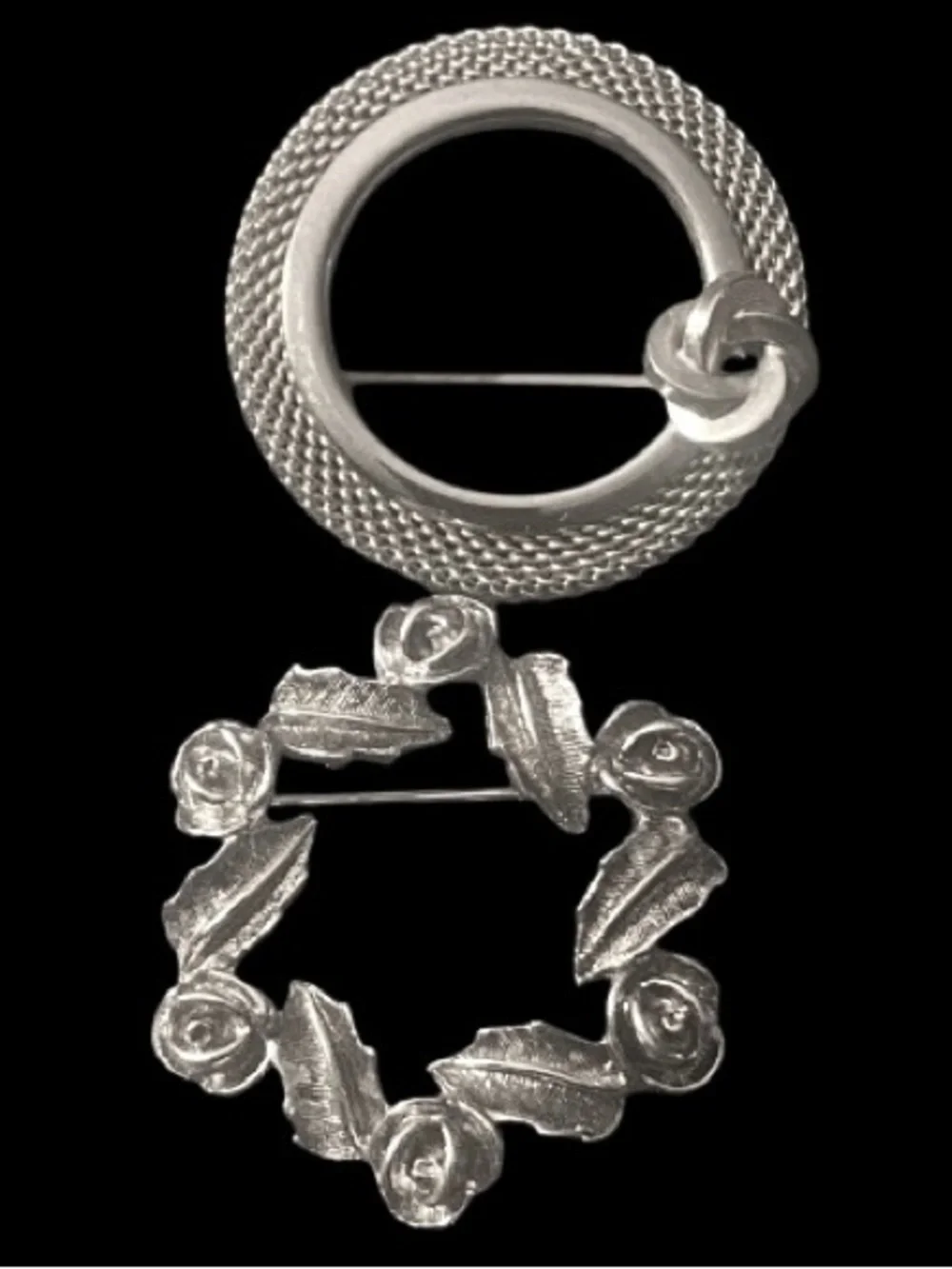 2 Vintage Brooch Sarah Coventry Antique Rose wreath & Modernist Mesh Wreath